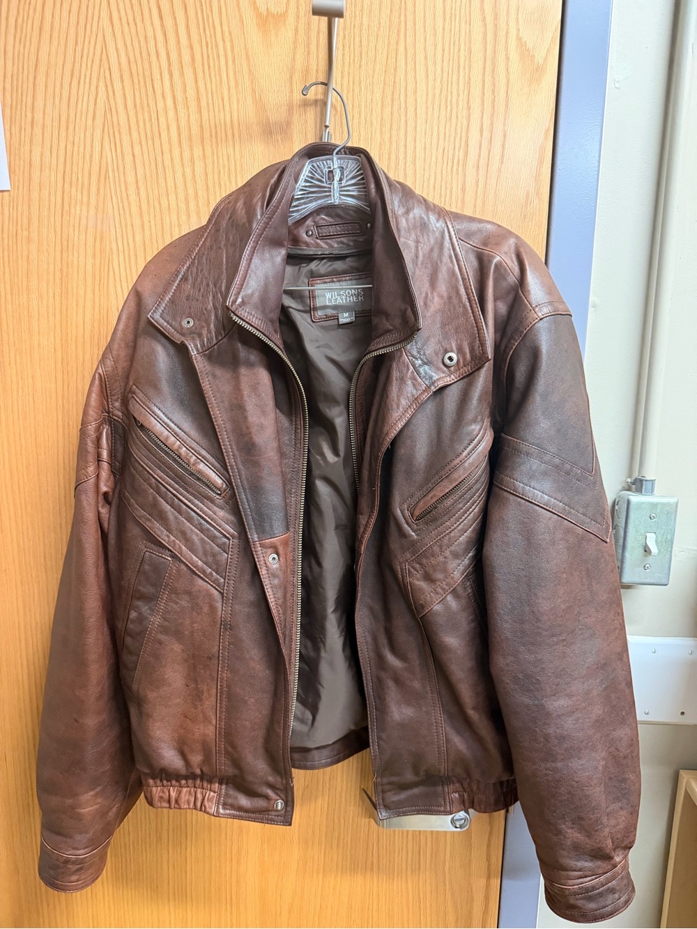 Wilsons Leather Men’s Brown Distressed Leather Bomber Jacket